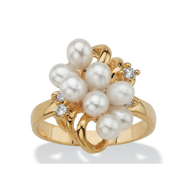 Crystal Frog Pearl Yellow Gold Filled Strange Cocktail Gift Ring Size 6 7 8 9 10 
